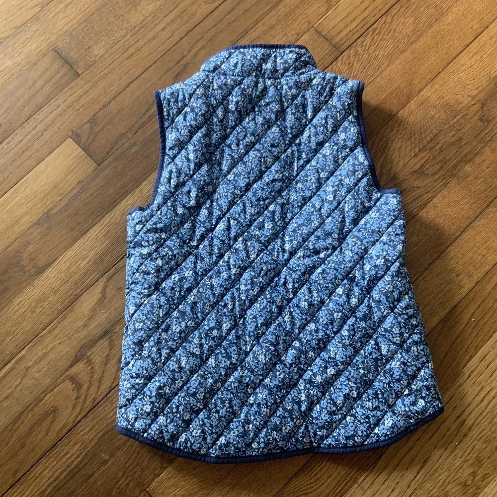 Crewcuts Girls Sleeveless Quilted High Neck Full Zip Up Vest Floral Blue Size S